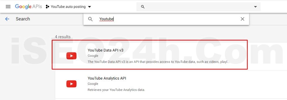 Choose YouTube Data API v3