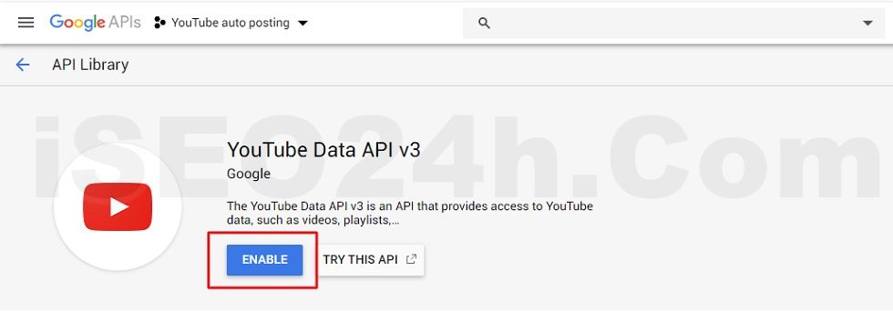 Enable YouTube Data API v3