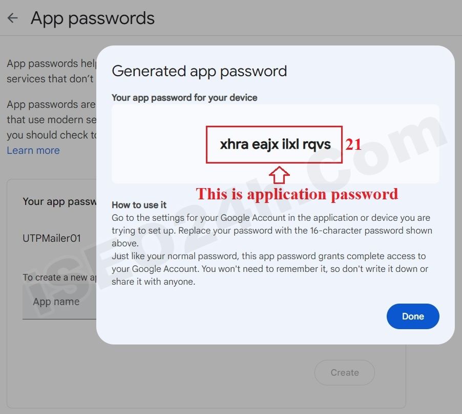 Result of generator the application password