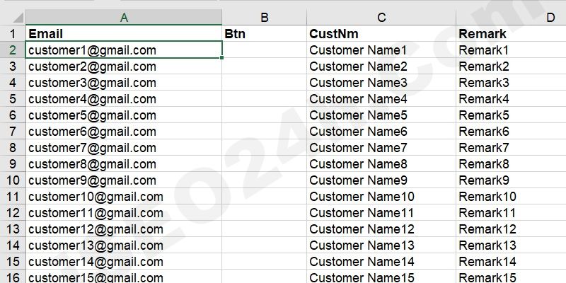 Sample file for organizing customer data