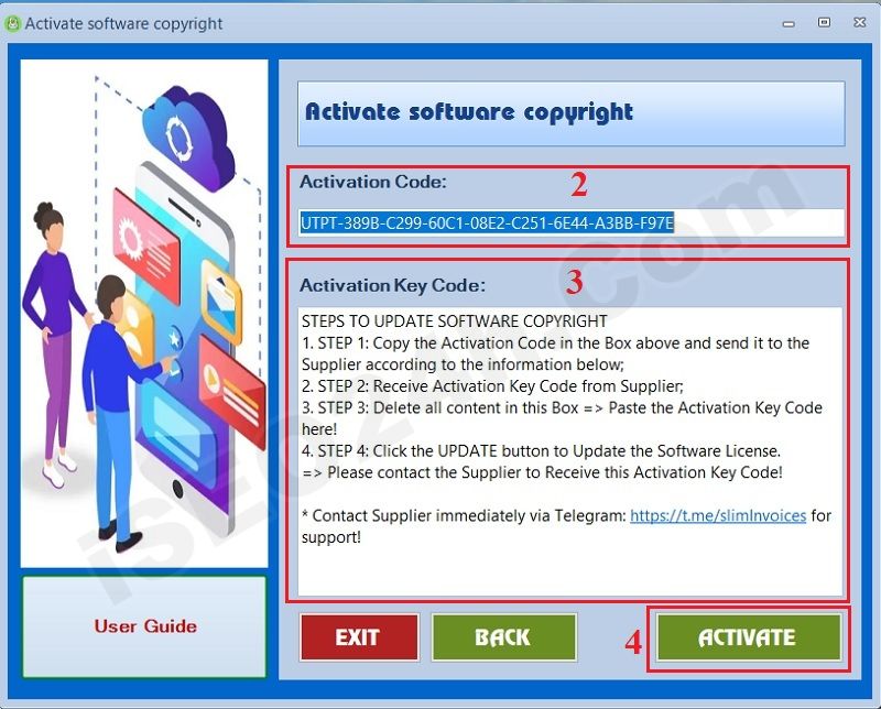 Software license activation window interface