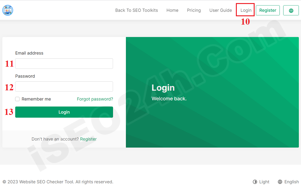 How to login into the website seo checker tool?