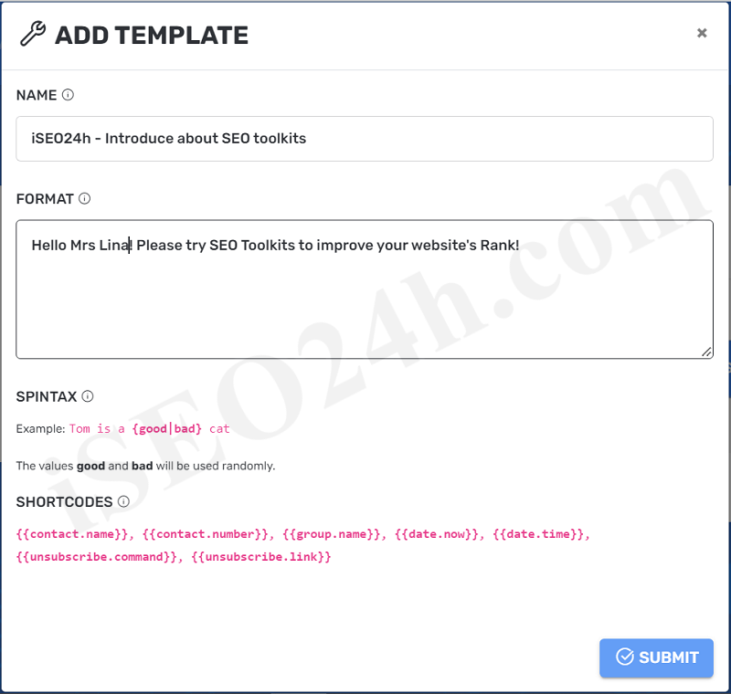Add content for template without Spintax Formular