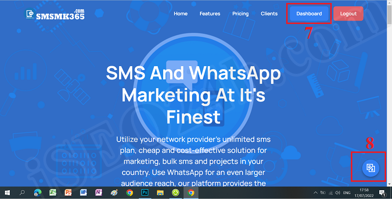 dashboard of the send bulk sms platform